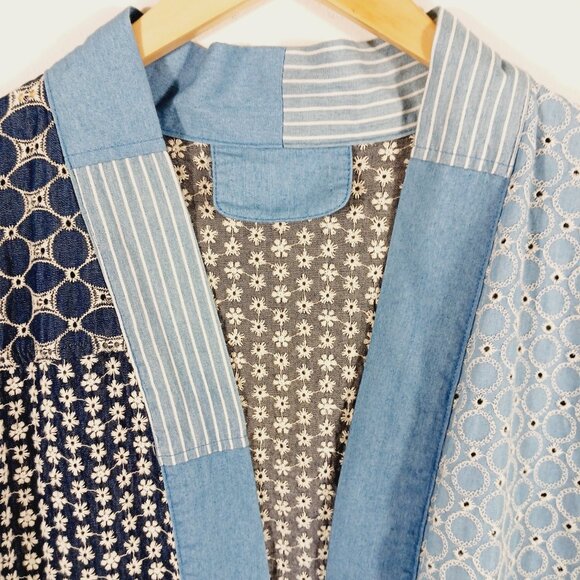 No Brand Patchwork Denim Duster Kimono, Embroidery, Boho, Layered Denim Look, OS - Picture 3 of 13